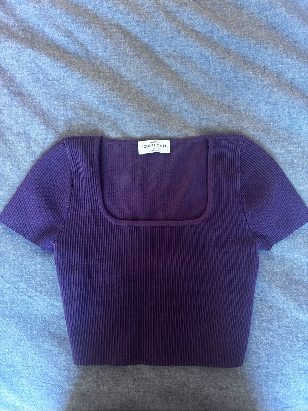 Aritzia Babaton Purple Ribbed Square-Neck Top